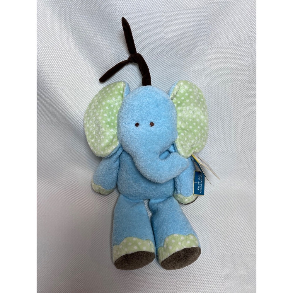 CARTERS Just One Year Musical Pull Blue Elephant White Dots Nursery Plush NEW